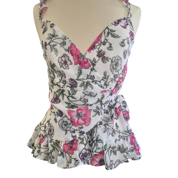 Express Tops - Express V Neck Sleeveless Floral Wrap Blouse Top
